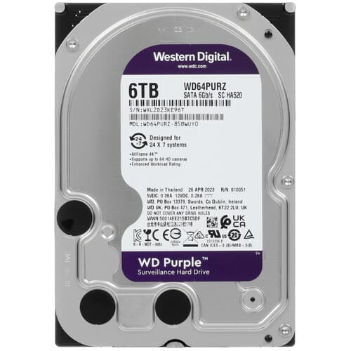 Western Digital 6 ТБ Жесткий диск WD Purple Surveillance [WD64PURZ]