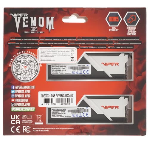 Patriot Memory Оперативная память Patriot Viper Venom [PVV564G560C40K] 64 ГБ, фото 5