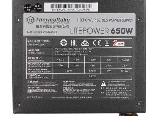 Блок питания Thermaltake Litepower 650W [LTP-0650P-2] черный thumb 6