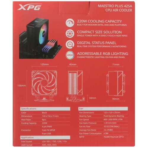 XPG (ADATA) Кулер для процессора ADATA XPG MAESTRO PLUS 42SA [MAESTROPLUS42SA-BKCWW] черный, фото 10