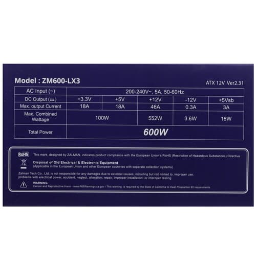 Блок питания ZALMAN DecaMax 600W [ZM600-LX3] черный thumb 7