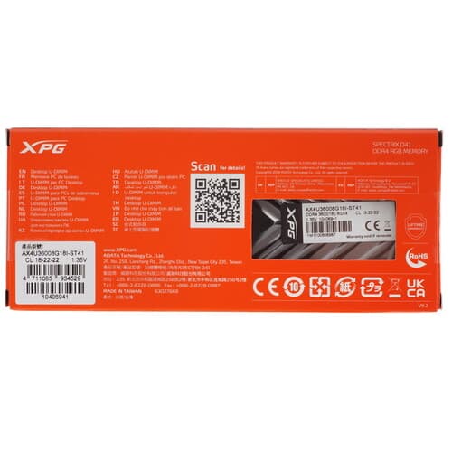 XPG (ADATA) Оперативная память ADATA XPG SPECTRIX D41 RGB [AX4U36008G18I-ST41] 8 ГБ, фото 3
