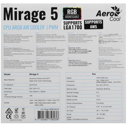 AeroCool Кулер для процессора AeroCool Mirage 5 [ACTC-MR90517.03] черный, фото 8