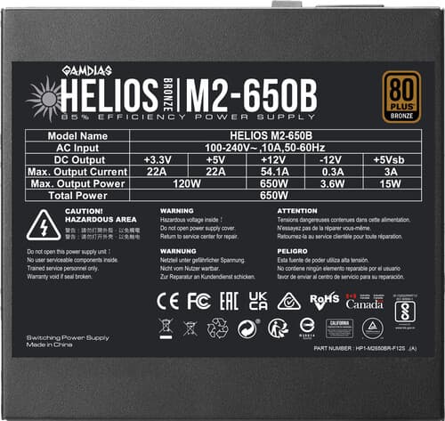 Блок питания GAMDIAS HELIOS M2-650B [16220-04700-10000-G] черный thumb 6