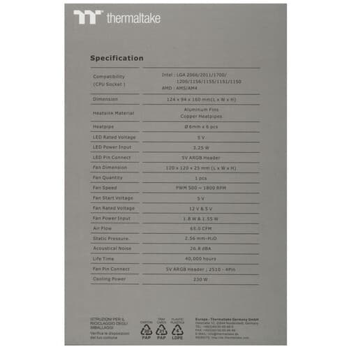 Thermaltake Кулер для процессора Thermaltake ASTRIA 400 ARGB Lighting [CL-P120-CA12SW-A] черный, фото 11