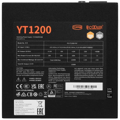 Блок питания PCCooler YT1200 [P5-YT1200-P1FFBK1-EU] черный thumb 4