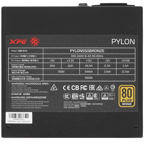 Блок питания ADATA XPG PYLON BRONZE 550W [PYLON550B-BKCEU] черный thumb 4