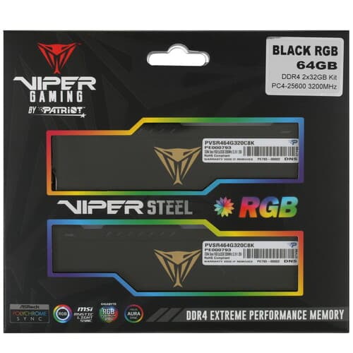 Patriot Memory Оперативная память Patriot Viper Steel RGB [PVSR464G320C8K] 64 ГБ, фото 5