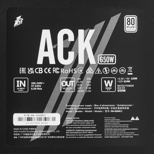 Блок питания 1STPLAYER ACK 650W Black [HA-650AC1] черный thumb 4