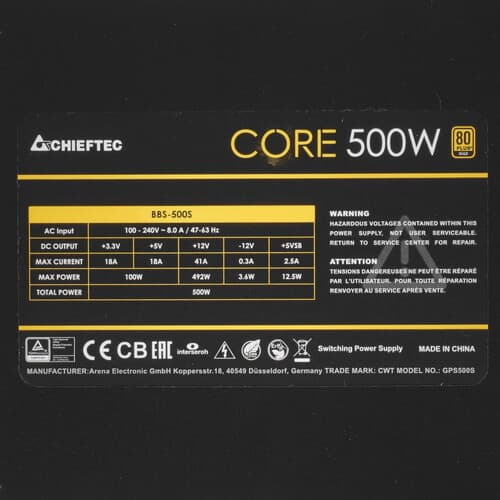 Блок питания Chieftec CORE 500W BULK [BBS-500S-BULK] черный thumb 4