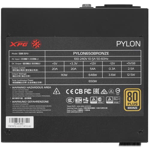Блок питания ADATA XPG PYLON BRONZE 650W [PYLON650B-BKCEU] черный thumb 4