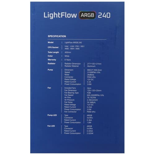 Система охлаждения Montech LightFlow ARGB 240  белая thumb 10