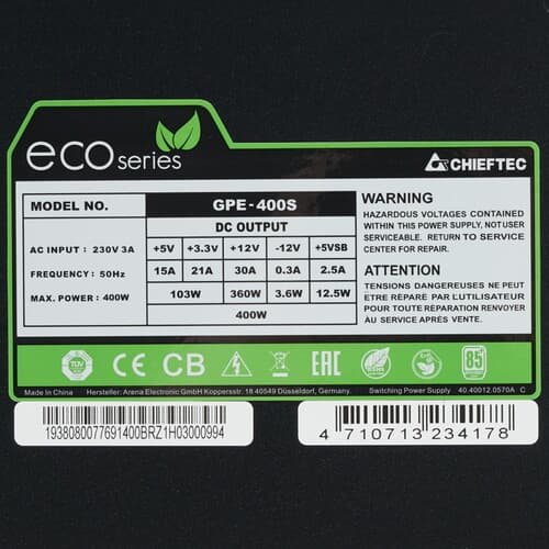 Блок питания Chieftec ECO 400W [GPE-400S] черный thumb 4
