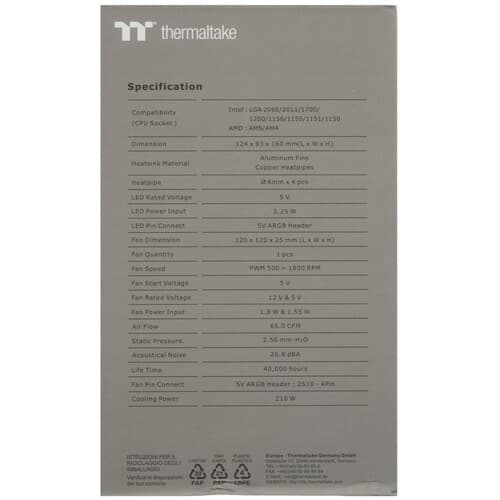 Thermaltake Кулер для процессора Thermaltake ASTRIA 200 ARGB Lighting [CL-P119-AL12SW-A] черный, фото 11
