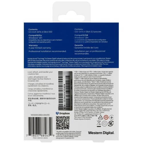 Western Digital 500 ГБ 2.5" SATA накопитель WD Blue SA510 [WDS500G3B0A], фото 4