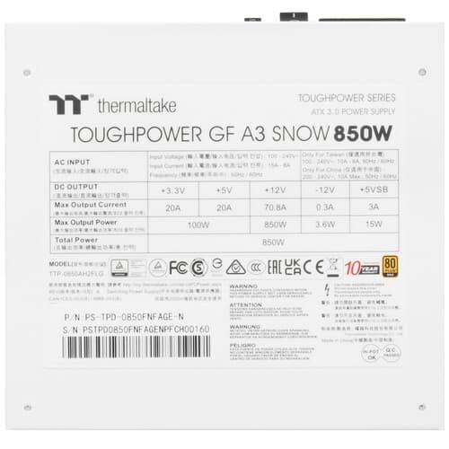 Блок питания Thermaltake Toughpower GF A3 Snow 850W - TT Premium Edition [TTP-0850AH2FLG] белый thumb 4