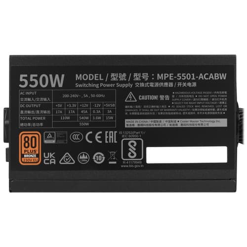 Блок питания Cooler Master MWE Bronze 550 V3 230V [MPE-5501-ACABW-3BEU] черный thumb 4