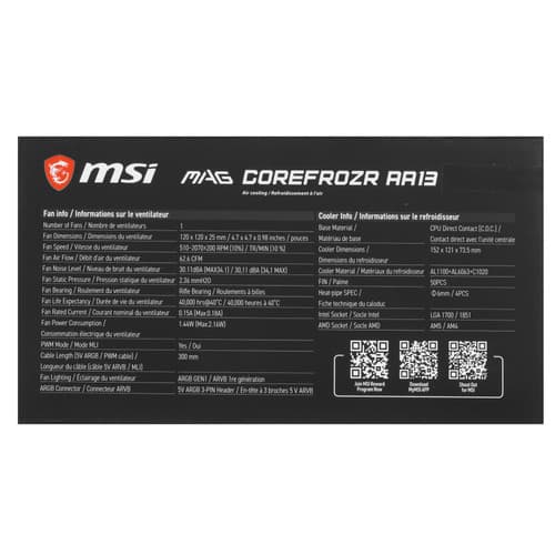 MSI Кулер для процессора MSI MAG COREFROZR AA13 [306-7ZWHA11-L80] черный, фото 9