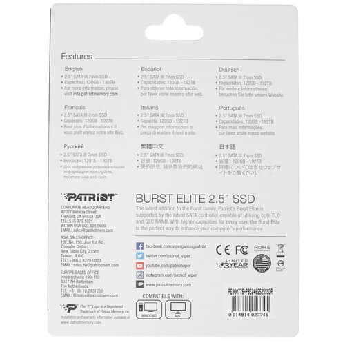 Patriot Memory 240 ГБ 2.5" SATA накопитель Patriot Burst Elite [PBE240GS25SSDR], фото 2