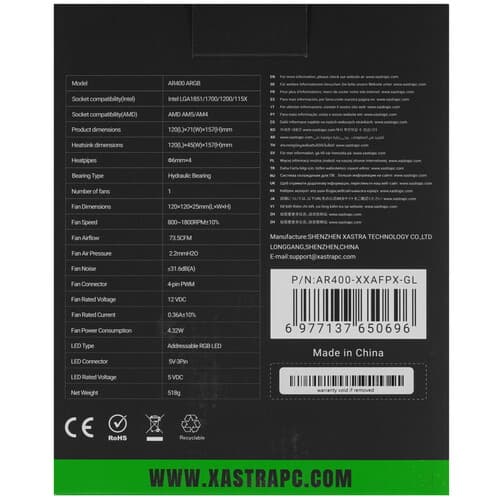 XASTRA Кулер для процессора XASTRA AR400 ARGB [AR400-XXAFPX-GL] черный, фото 12