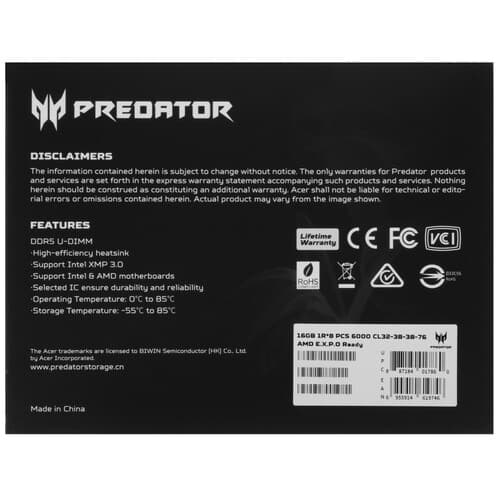 Acer Оперативная память Acer Predator Pallas II [BL.9BWWR.374] 32 ГБ, фото 4