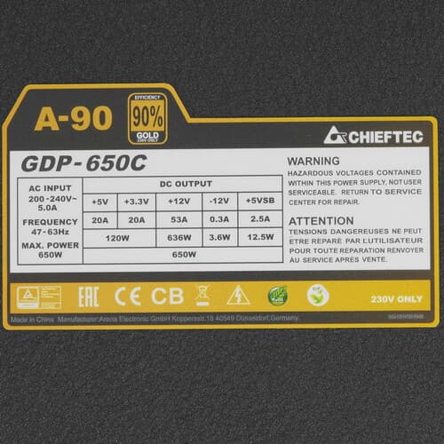 Блок питания Chieftec A-90 650W [GDP-650C] черный thumb 4