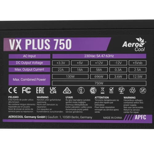Блок питания AeroCool VX PLUS 750W [VX-750 PLUS] черный thumb 4