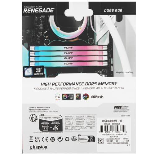 Kingston FURY Оперативная память Kingston Fury Renegade White RGB [KF580C38RWA-16] 16 ГБ, фото 4