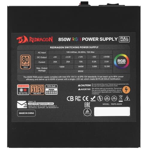 Блок питания Redragon  RGPS-850W [70655] черный thumb 4
