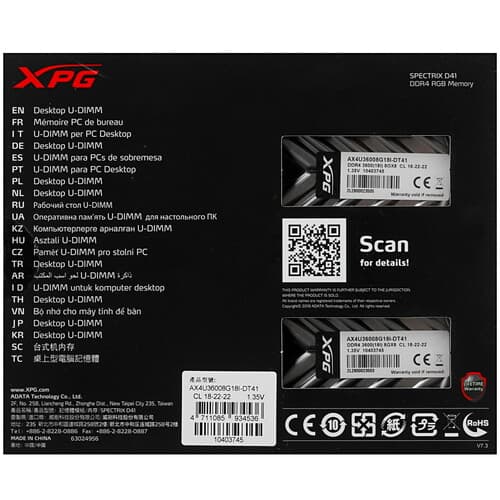 XPG (ADATA) Оперативная память ADATA XPG SPECTRIX D41 RGB [AX4U36008G18I-DT41] 16 ГБ, фото 4