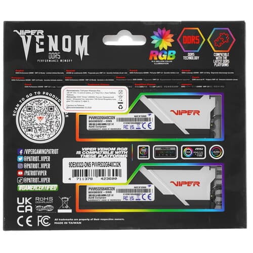 Patriot Memory Оперативная память Patriot Viper Venom RGB [PVVR532G640C32K] 32 ГБ, фото 5