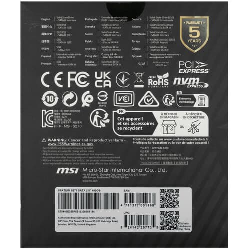 MSI 480 ГБ 2.5" SATA накопитель MSI SPATIUM S270 [S78-440E350-P83], фото 4
