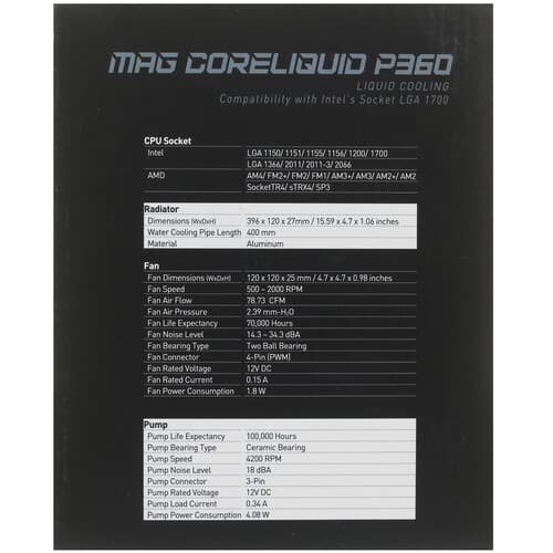 Система охлаждения MSI MAG CORELIQUID P360 черная thumb 8