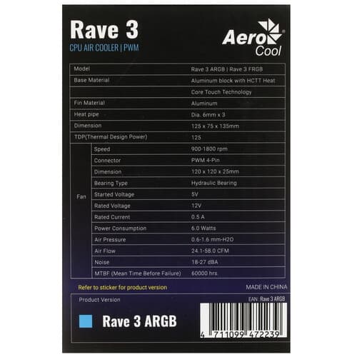 AeroCool Кулер для процессора AeroCool Rave 3 ARGB [ACTC-RV30317.01] белый, фото 10