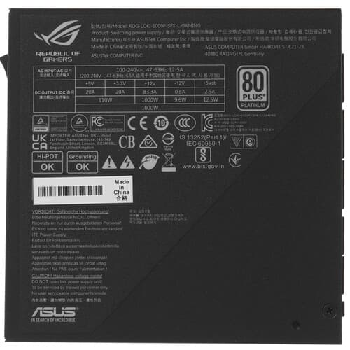 Блок питания ASUS ROG LOKI SFX-L 1000W Platinum [90YE00N1-B0NA00] серый, черный thumb 5