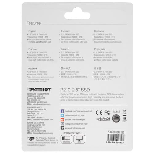 Patriot Memory 1000 ГБ 2.5" SATA накопитель Patriot Memory P210 [P210S1TB25], фото 3