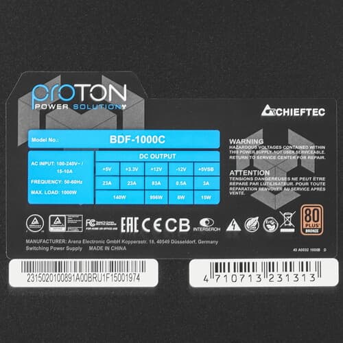 Блок питания Chieftec Proton 1000W [BDF-1000C] черный thumb 4