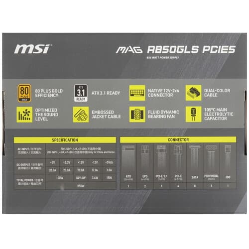 Блок питания MSI MAG A850GLS PCIE5 [306-7ZPIY11-CE0] черный thumb 8
