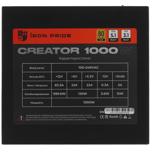 Блок питания Iron Pride Creator 1000W [УФ-20250032] черный thumb 4