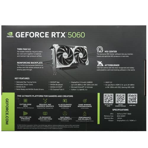 MSI Видеокарта MSI GeForce RTX 5060 VENTUS 2X [RTX 5060 8G VENTUS 2X], фото 9