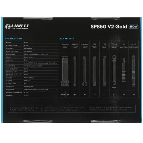 Блок питания LIAN LI SP850 V2 Gold [G9P.SP0850G.W000.RU] белый thumb 9