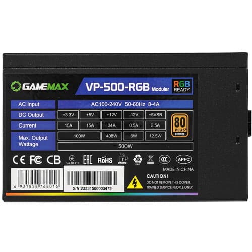 Блок питания GameMax VP-500 Modular RGB [VP-500-M-RGB] черный thumb 5
