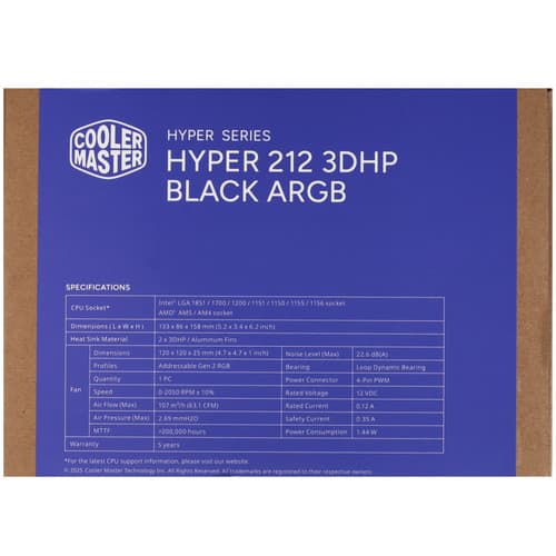 CoolerMaster Кулер для процессора Cooler Master HYPER 212 3DHP BLACK ARGB [MAY-T2HP-217PA-R1] черный, фото 11