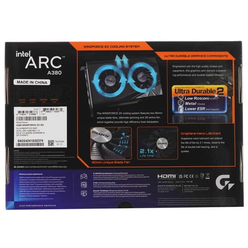 GIGABYTE Видеокарта GIGABYTE Intel Arc A380 WINDFORCE OC [GV-IA380WF2OC-6GD], фото 9