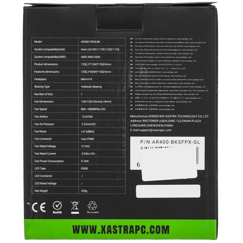 XASTRA Кулер для процессора XASTRA AR400 FRGB BK [AR400-BKSFPX-GL] черный, фото 13