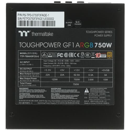 Блок питания Thermaltake Toughpower GF1 ARGB 750W [PS-TPD-0750F3FAGE-1] черный thumb 4