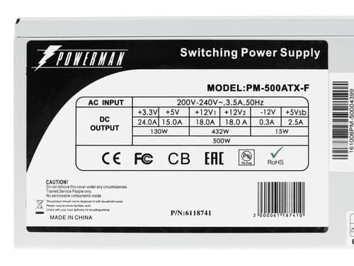 Блок питания POWERMAN 500W [PM-500ATX-F] серый thumb 6