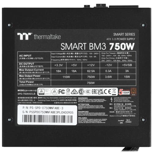 Блок питания Thermaltake Smart BM3 750W - TT Premium Edition [PS-SPD-0750MNFABE-3] черный thumb 4