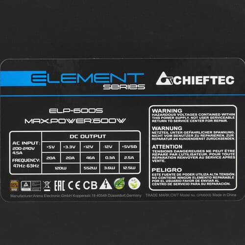 Блок питания Chieftec ELEMENT 600W [ELP-600S] черный thumb 4