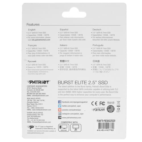 Patriot Memory 960 ГБ 2.5" SATA накопитель Patriot Burst Elite [PBE960GS25SSDR], фото 2